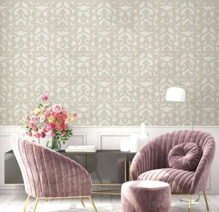 Beige Embossed Wallpaper – Damask Elegance (7810-1)